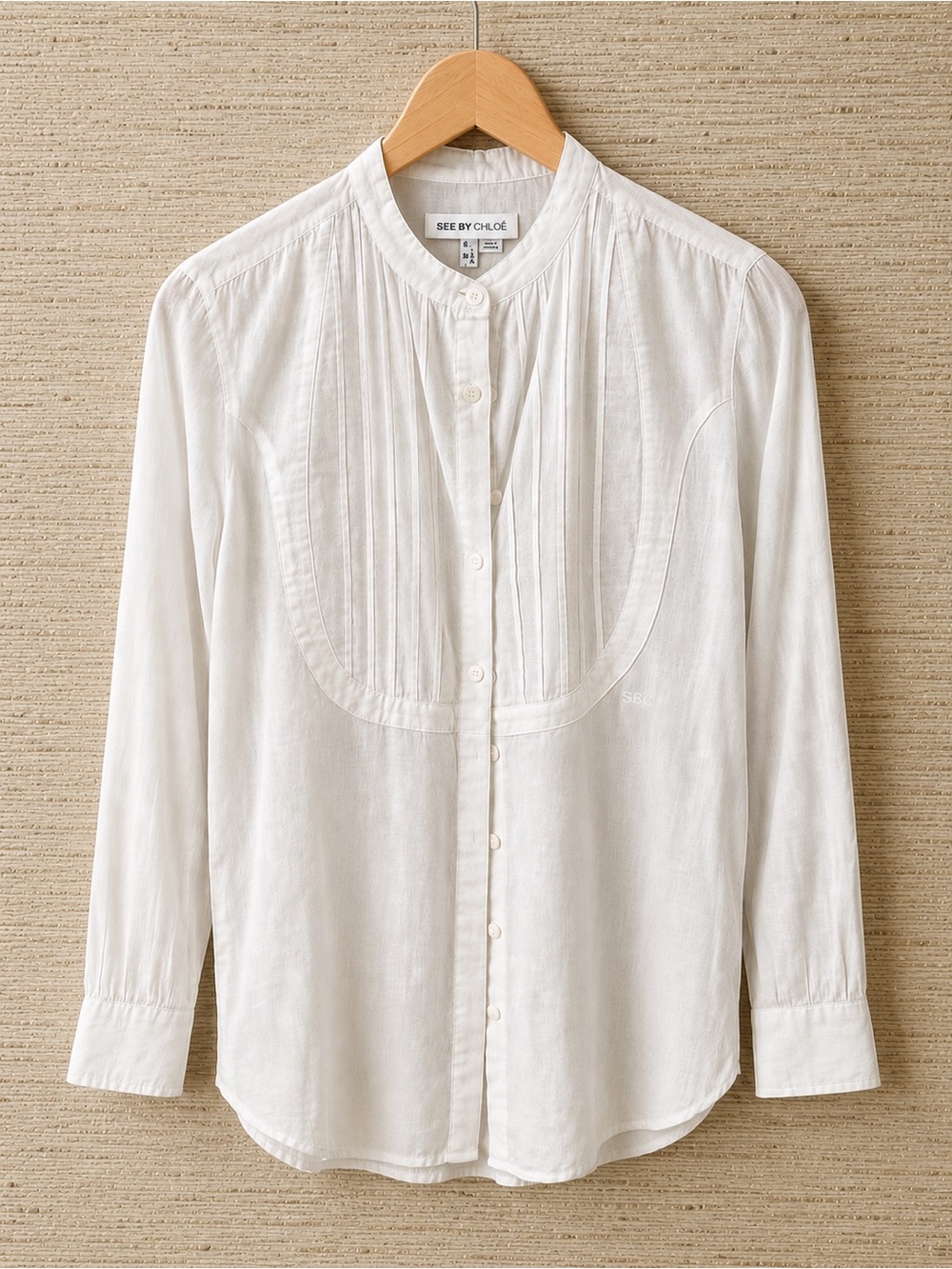 See by Chloé White Pintuck Bib Button Down Blouse | Size 38 (US 2)